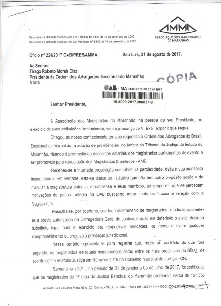 AMMA protocola ofício na OAB em repúdio a tentativa de ataque à Magistratura