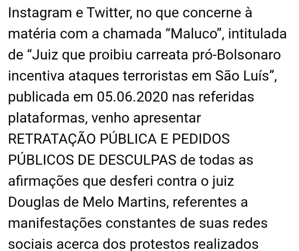 Blogueiro se retrata publicamente e pede desculpas por ofensas ao juiz Douglas de Melo Martins