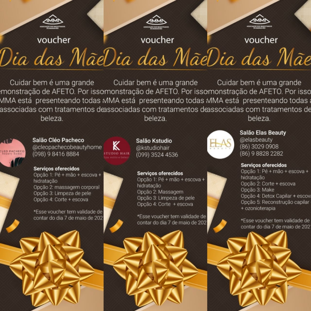 AMMA homenageia mães associadas com voucher de studios de beleza em São Luís, Imperatriz e Teresina